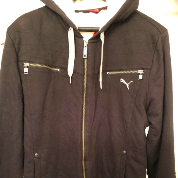 BRAND NEW MENS BLACK PUMA SHEARLING SHERPA HOODIE JACKET SIZE LARGE - Picture 1 of 11